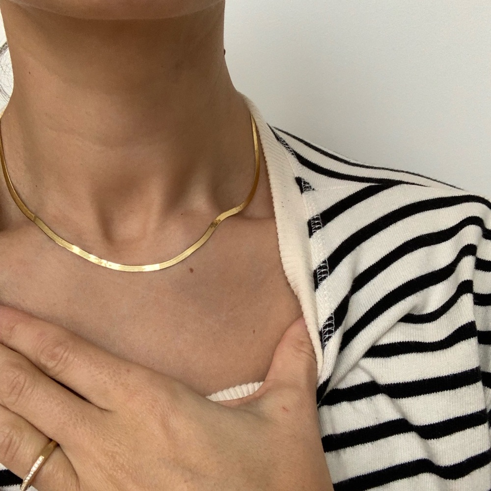 14k solid gold herringbone snake chain necklace